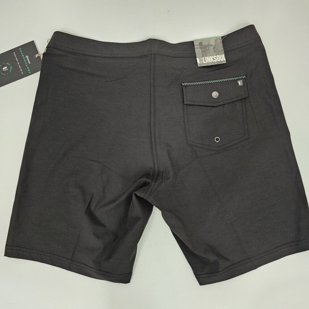 Linksoul Boardwalker Shorts Mens 35 Black Boardshorts Land And Sea 6 Pockets - Picture 6 of 13